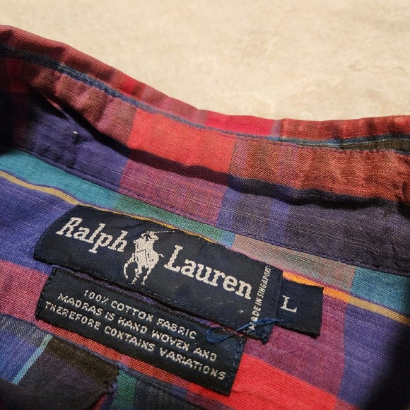 VTG 90s Polo Ralph Lauren Mens L Large Long Sleeve Button Down Shirt Handwoven - Picture 5 of 9